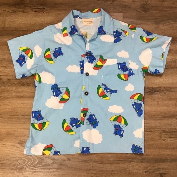 Vtg Ocean Front Shirt Men’s Size Small Elephant Parachute Print Buttons Blue - Picture 1 of 9